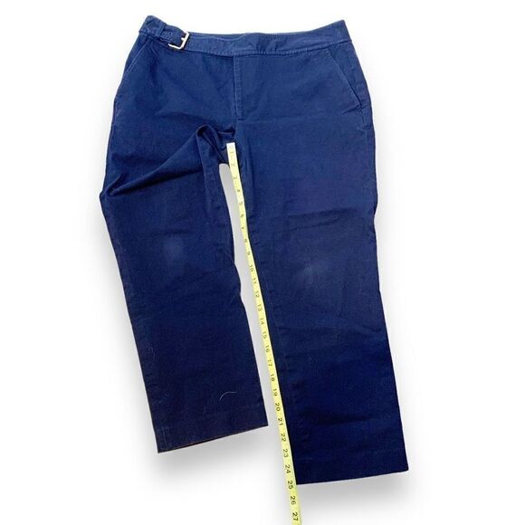 Ralph Lauren Women’s Navy Blue Chino Capri Pants Belted Gold Buckle Size 12 - Picture 10 of 11